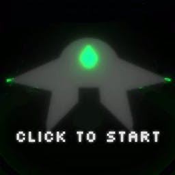 green and grey 3D space ship rendered in 8-bit pixel style. spaceship has a green cockpit and green lights at the end of the wings. space ship is on a black background